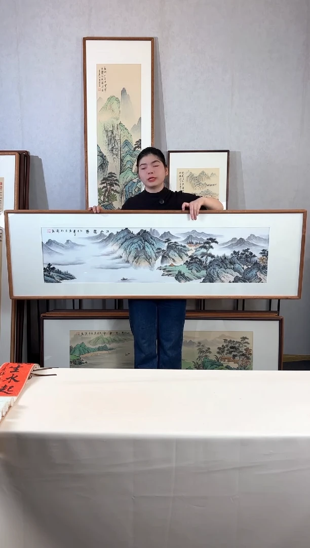国画手绘*江山揽胜*52*172cm实木框