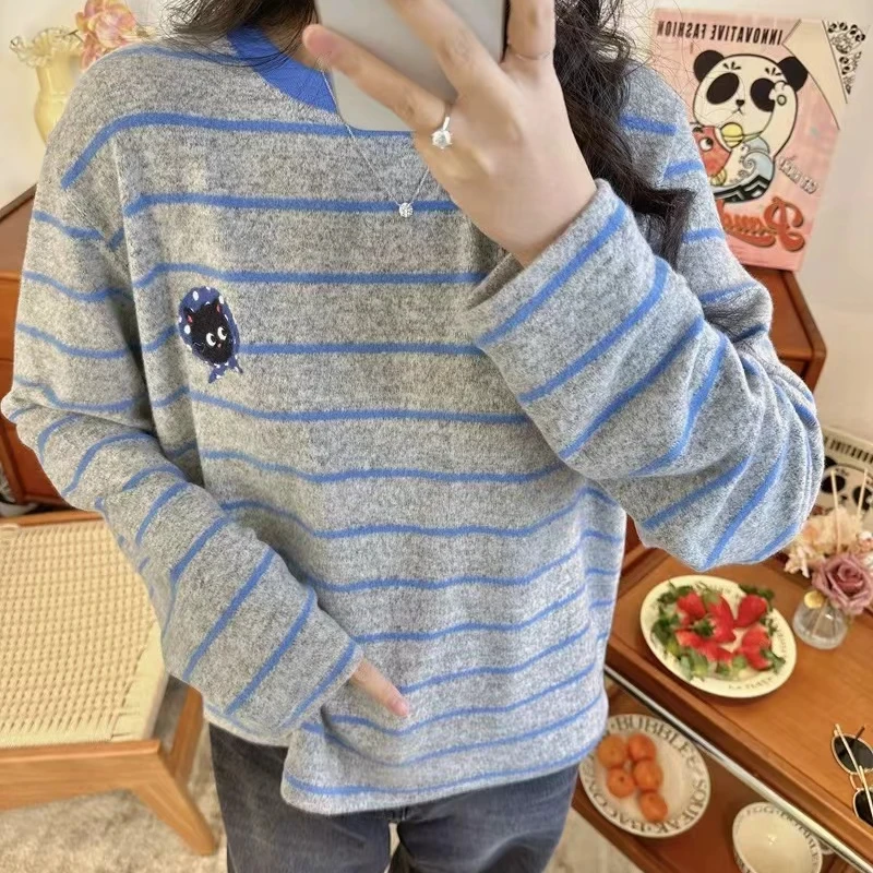 XB838 条纹猫咪蓝条长袖