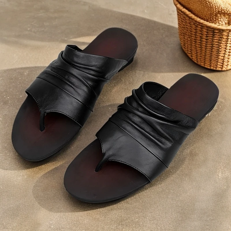 夏季英伦男鞋真皮男士拖鞋夹趾人字拖防滑沙滩鞋韩版休闲鞋子潮流