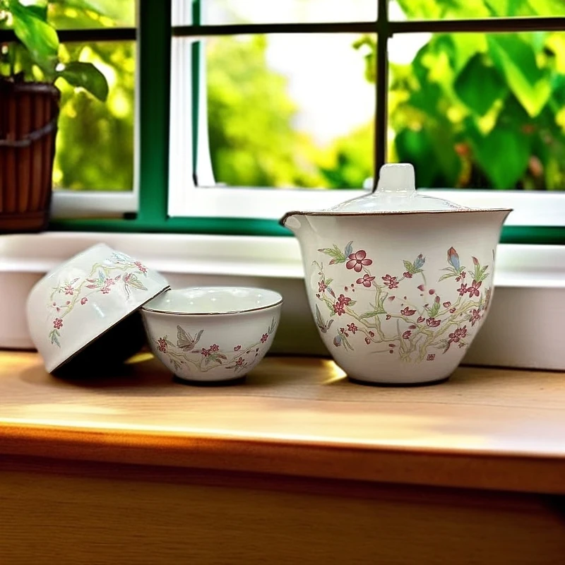 粉藤花一壶二杯户外便携式家用旅行茶具带包