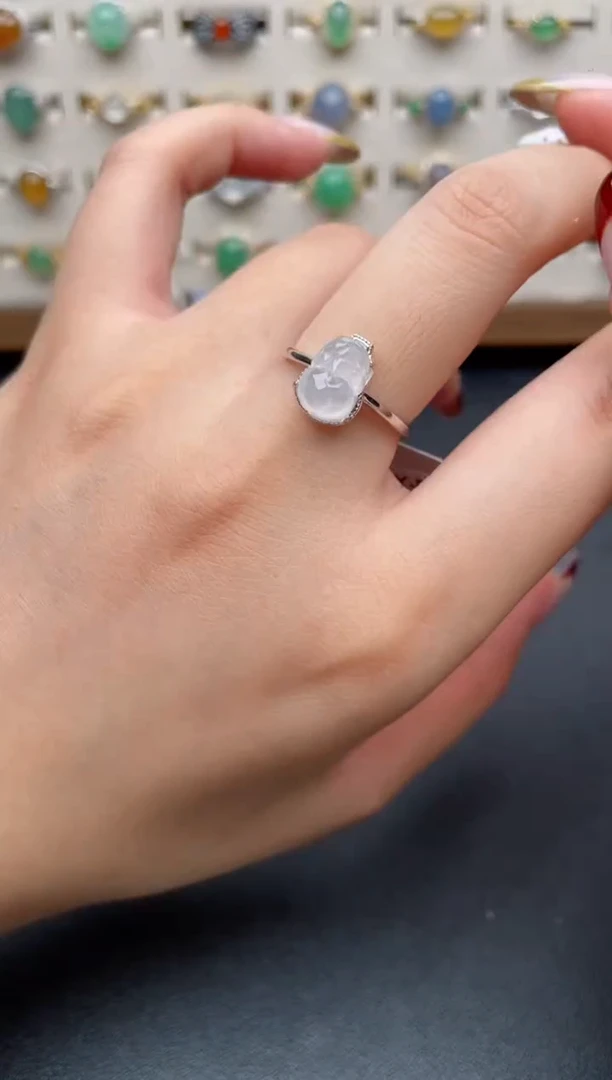 银S925镶嵌戒指翡翠一物一证一礼盒