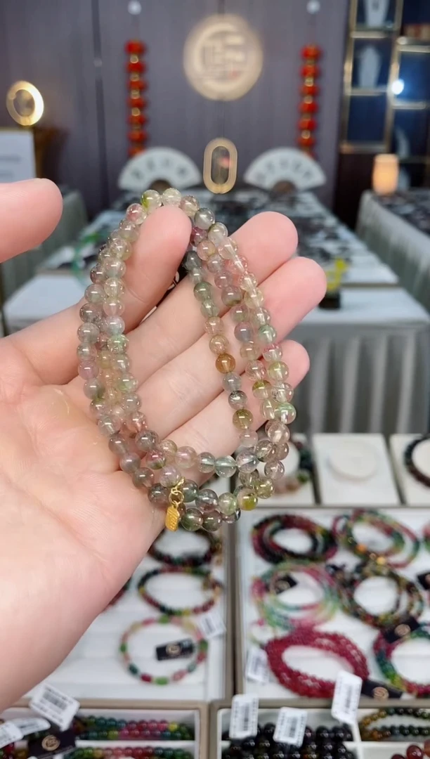 未镶嵌收藏级西瓜老矿碧玺三圈手串5mm+碧玺xion多样性发一条