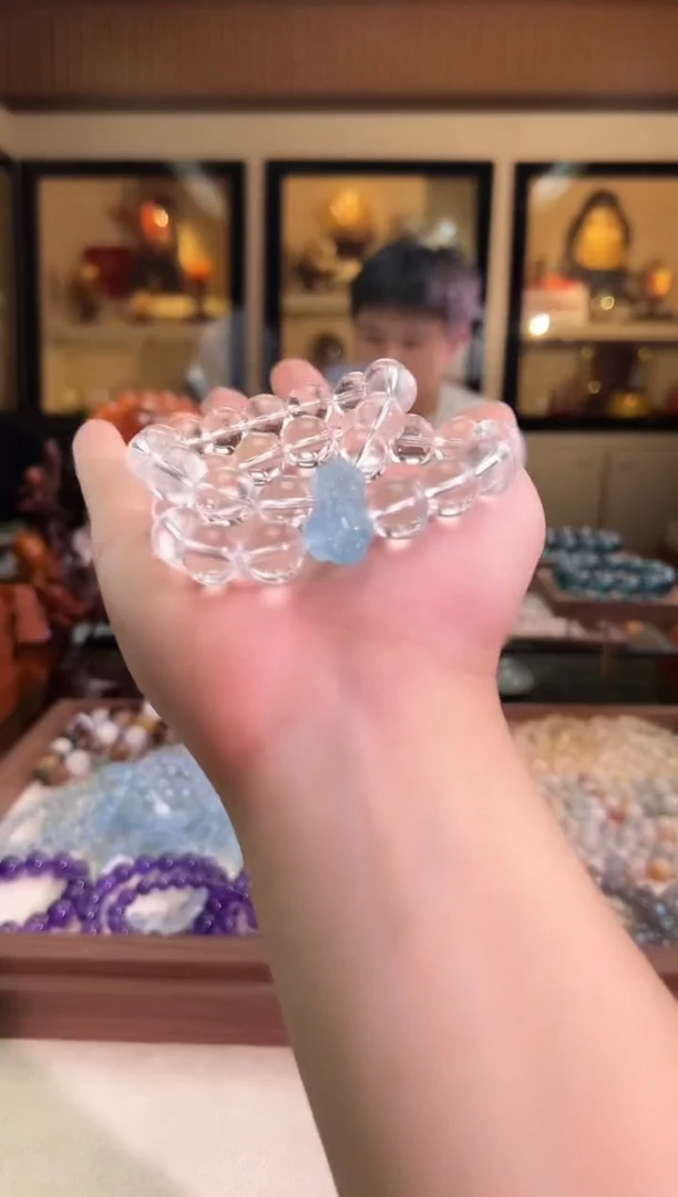 未镶嵌手链水晶13.5mm+白水狐球海蓝宝DIY（多样性发一）