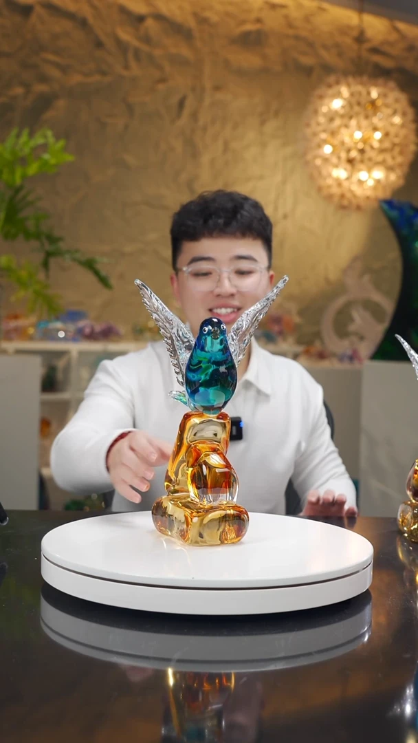 手工艺品琉璃蓝色小鸟摆件一个