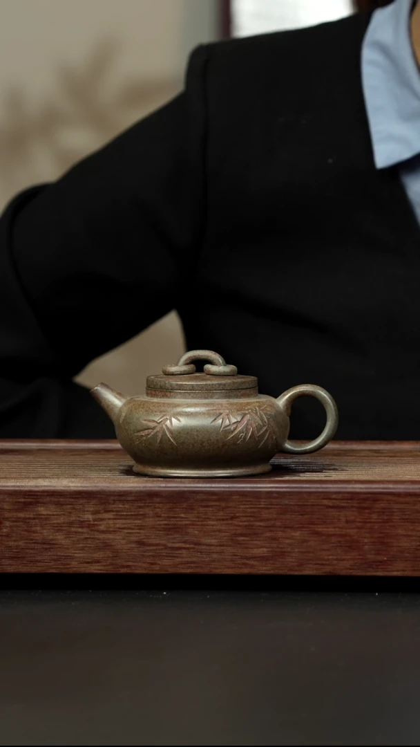 紫砂茶壶蟹壳青柴烧 双圈水平