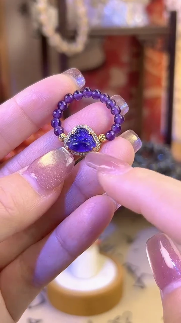 银S925镶嵌戒指水晶紫水晶佛公戒指