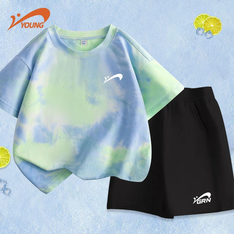 贵人鸟儿童童装男童夏装套装夏季透气短袖女童纯棉短裤运动衣服薄