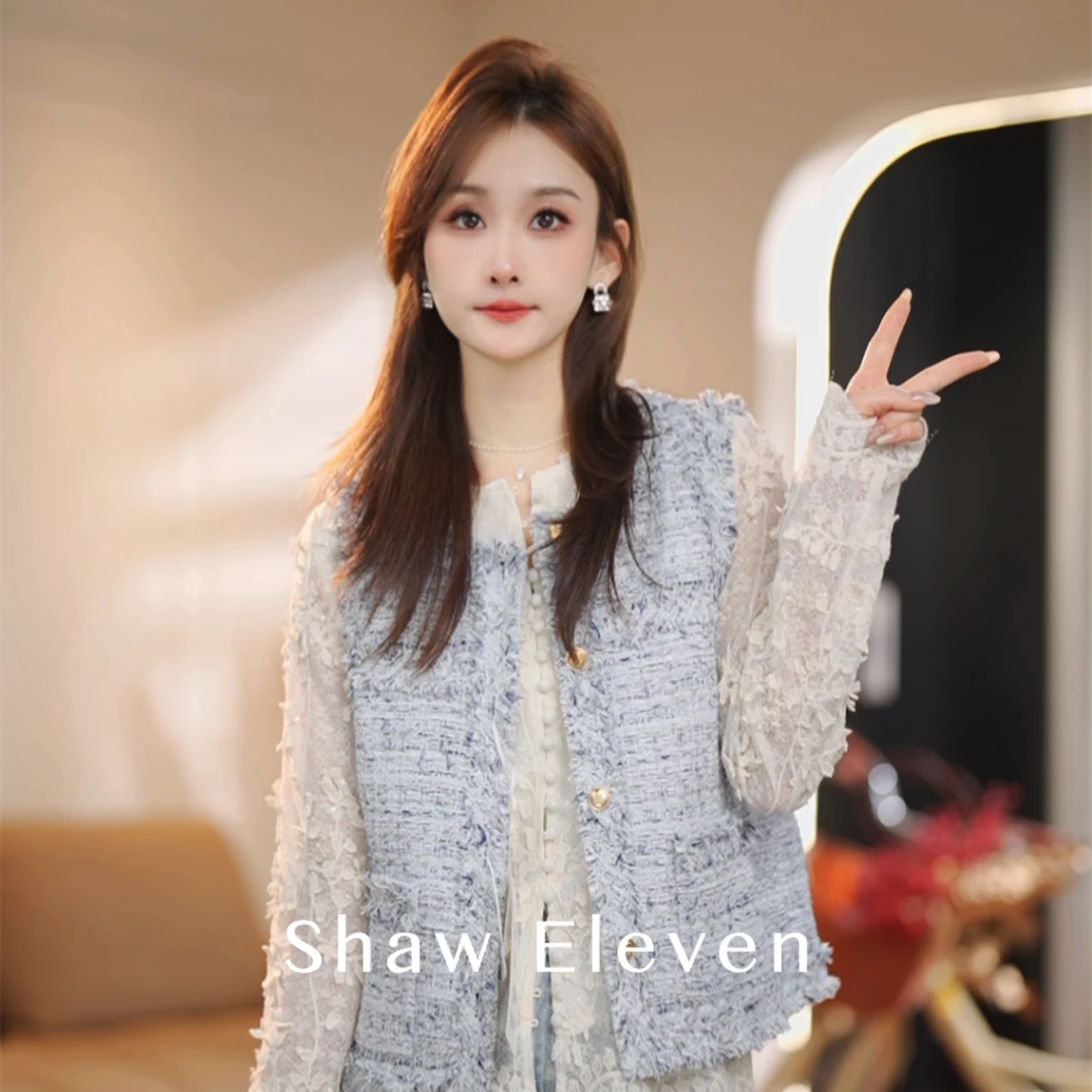 新品【Shaw Eleven】2025春女装圆领法式蓝色马夹