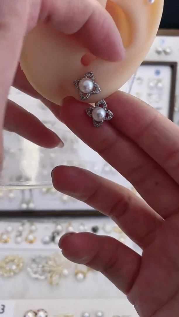 银S925镶嵌耳饰淡水珍珠37