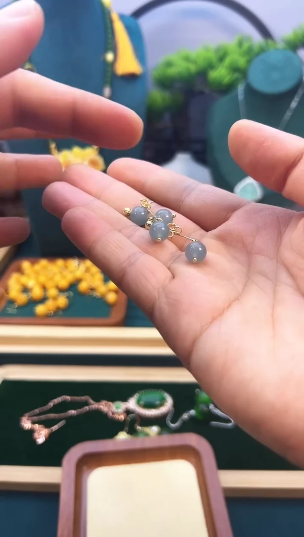 翡翠14K金镶嵌耳饰    E13