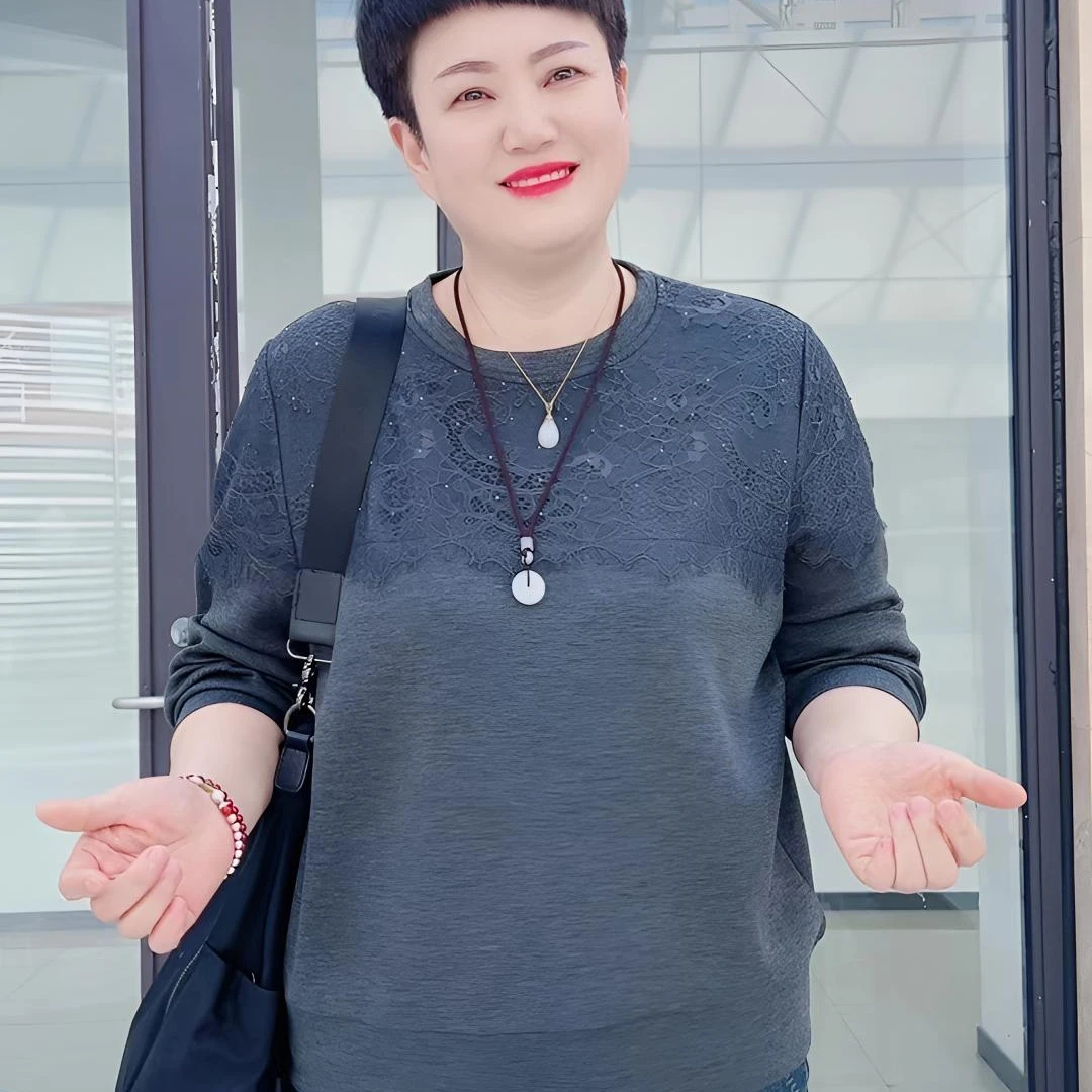 冯小姐时尚大码女装（休闲百搭显瘦气质减龄高弹蕾丝宽松卫衣32#）