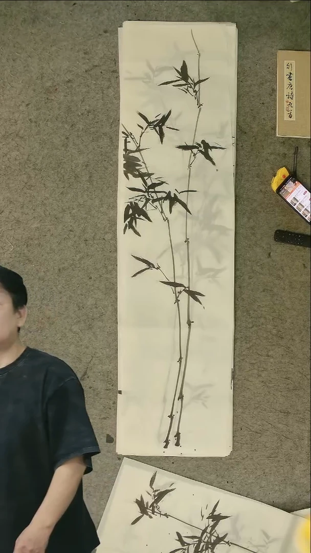 国画四尺对开  墨竹条屏 34*138cm
