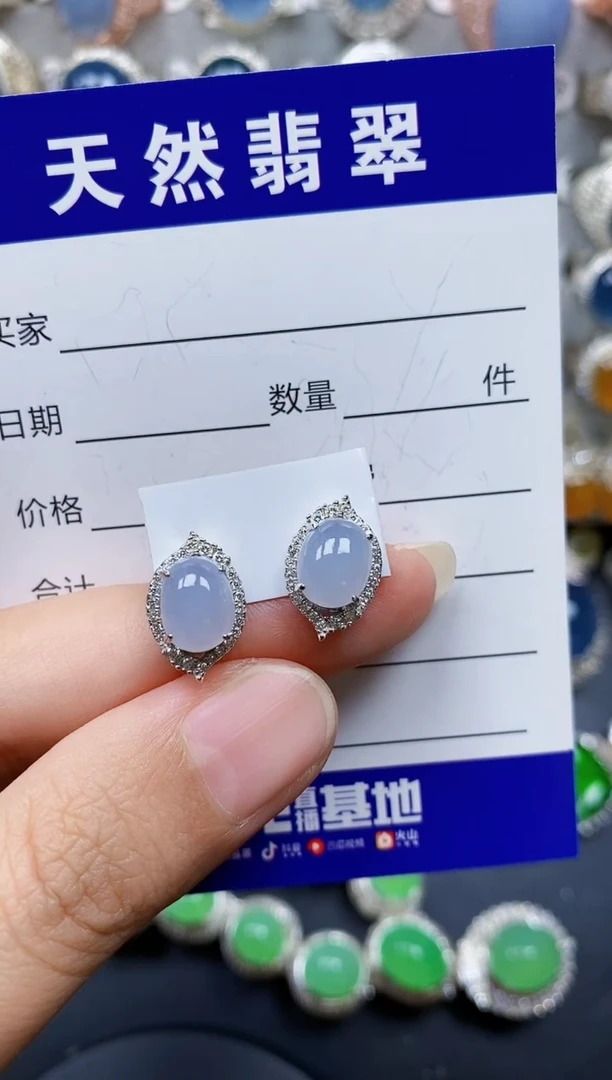 翡翠银S925镶嵌耳饰494