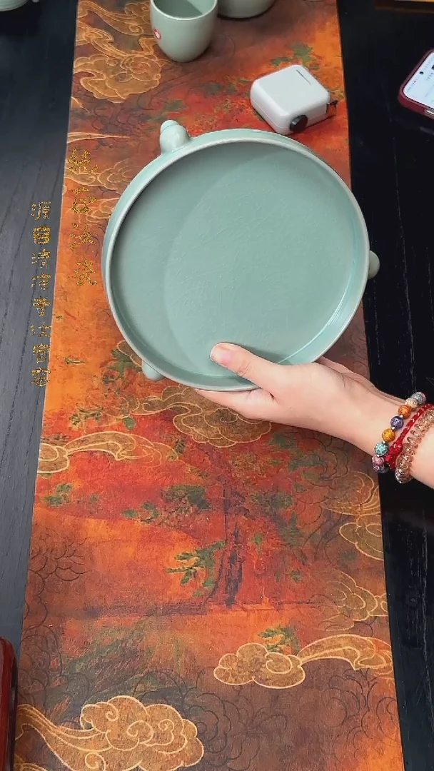 摆件微瑕清凉寺原矿釉三足樽承盘（大）0322