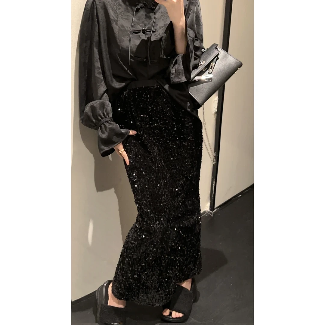 HuiHui【银河夜宴】新款女秋冬闪闪亮片半身裙半裙直筒长裙(893
