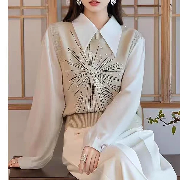 【跨年新款】跨年新款钉珠时尚针织两件套