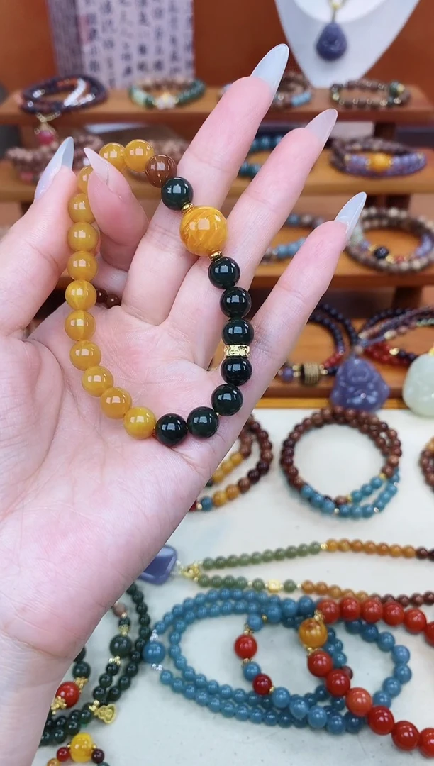 未镶嵌蜜蜡手链08老蜡单圈和田