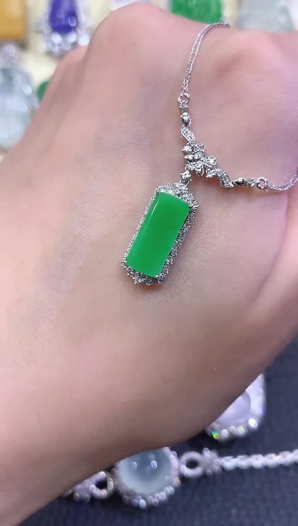 翡翠18K金镶嵌套链夏日珠宝B38