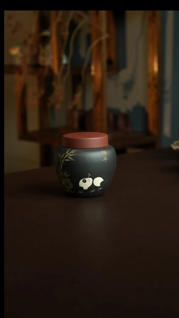 茶杯紫砂59号 熊猫茶叶罐50克 宜兴紫砂原矿作品