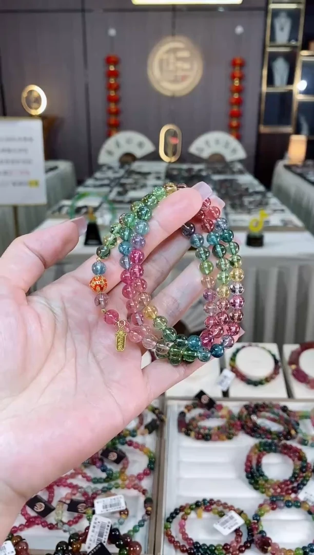 未镶嵌老矿碧玺冰体三圈手串6mm+碧玺hon多样性发货一条