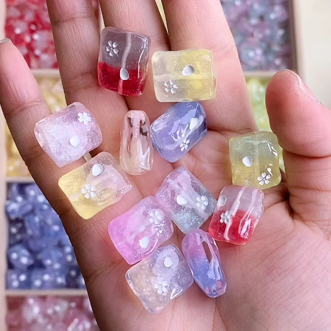 DIY饰品配饰 韩国胶定制珠 “变了心的毛线樱花珠” 通孔散珠