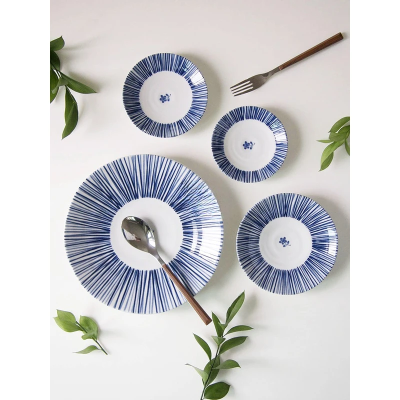 蓝绫草花系列餐具&日本制美浓烧沙拉钵汤面碗蘸料碟菜盘果盘陶瓷