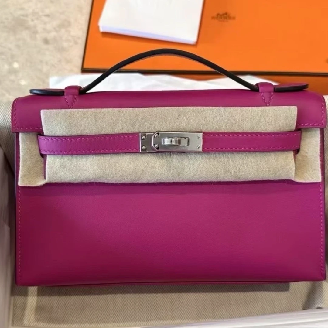 99新 Hermes/爱马仕 小花6珊  KELLY 一代 玫瑰紫 Swift皮 C刻银