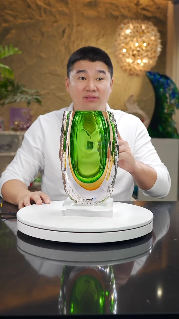 手工艺品琉璃福利琥珀绿花瓶大号