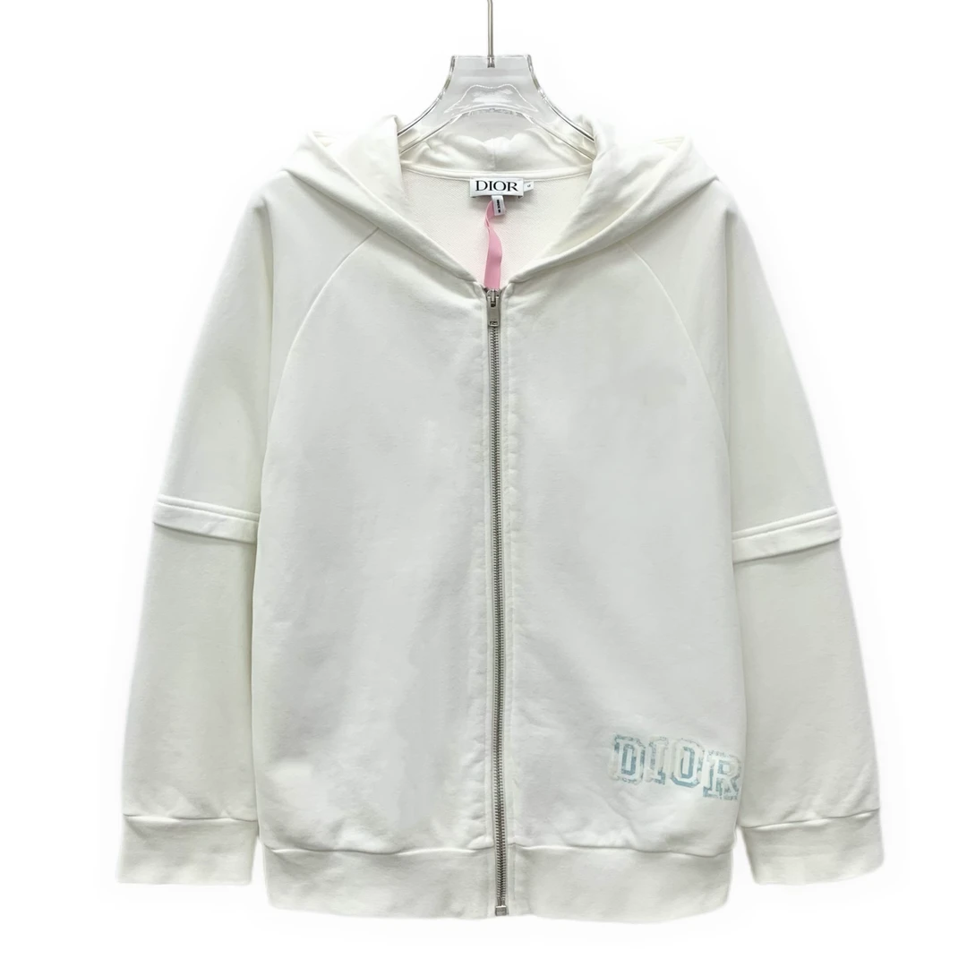95新 DIOR/迪奥 EW0342 白色logo字母印花棉质长袖卫衣外套 12码