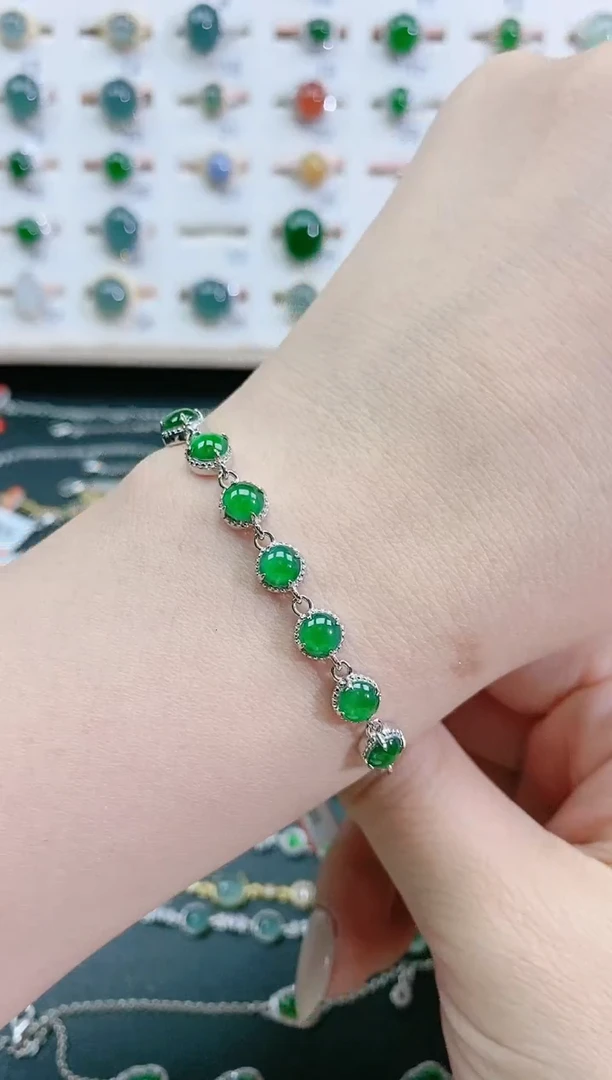 银S925镶嵌手链翡翠天然翡翠