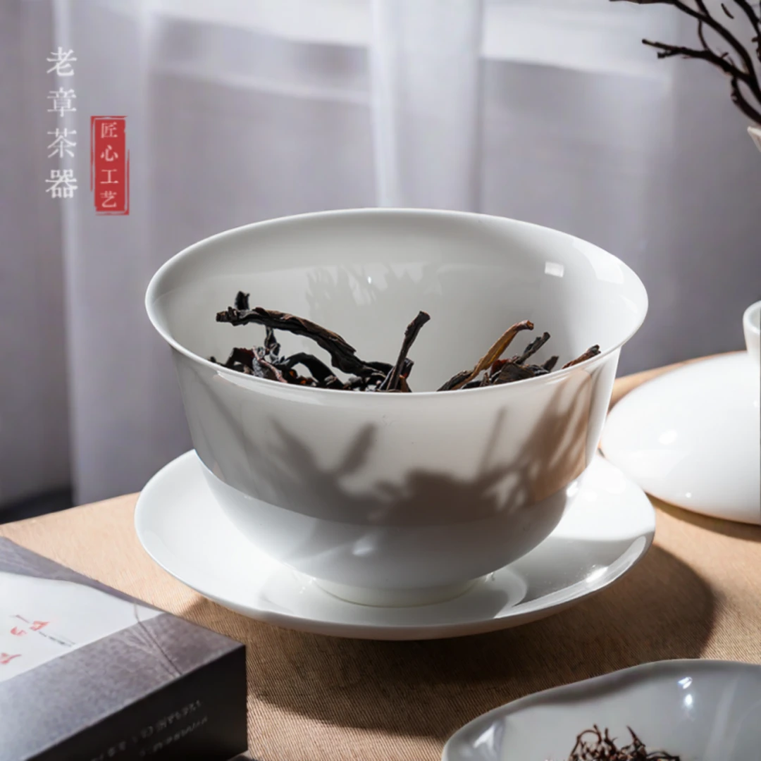 薄胎骨瓷盖碗-盖下100ml满水120ml三才盖碗潮汕功夫茶具单丛岩茶