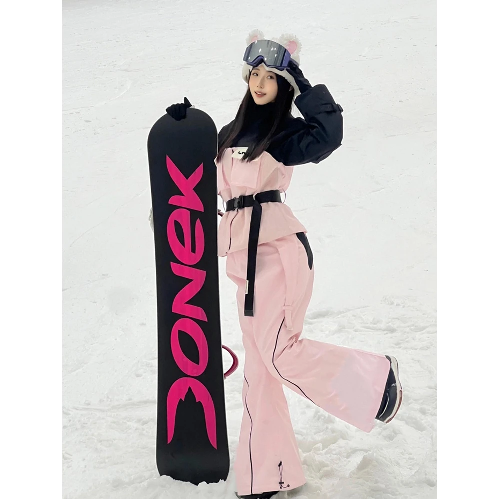 临典粉色滑雪服套装女2025冬新款户外防风防水收腰高颜值雪服外套