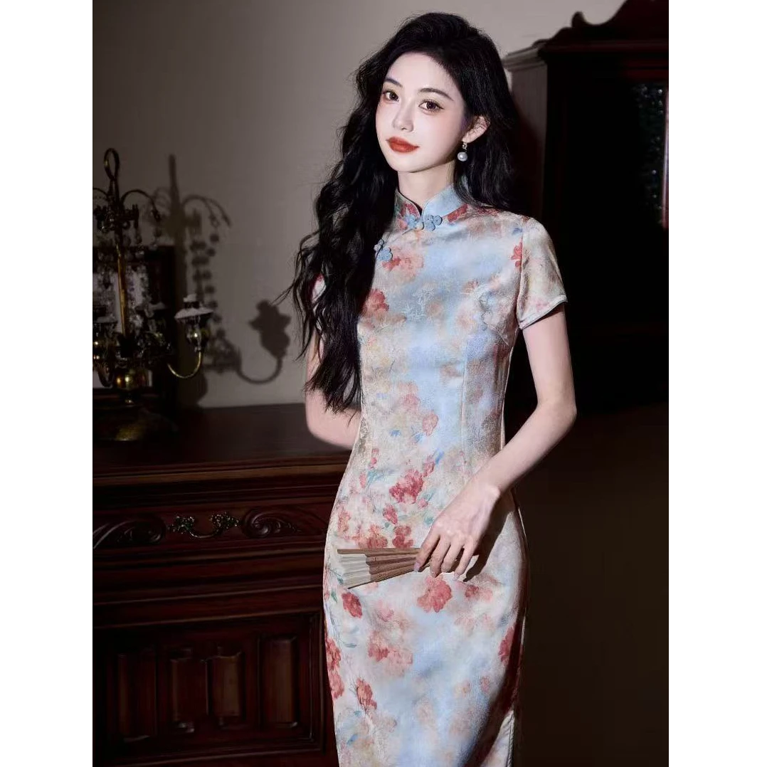 【蝶舞花间】中国风红色气质传统款旗袍新中式日常旗袍单层衣长120