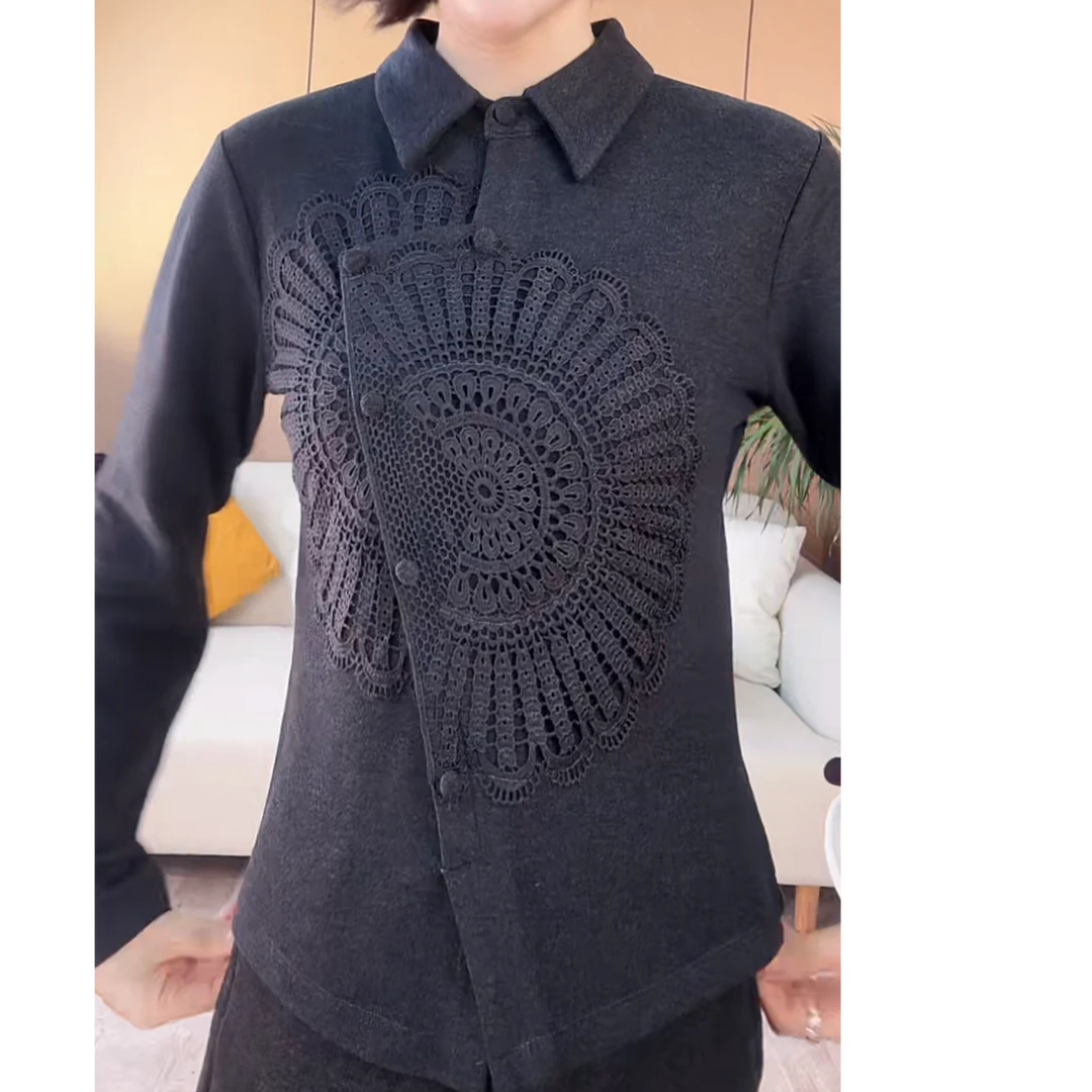 保暖双面加绒新中式纽扣衬衣女秋冬新款时尚显瘦打底休闲女士衬衫