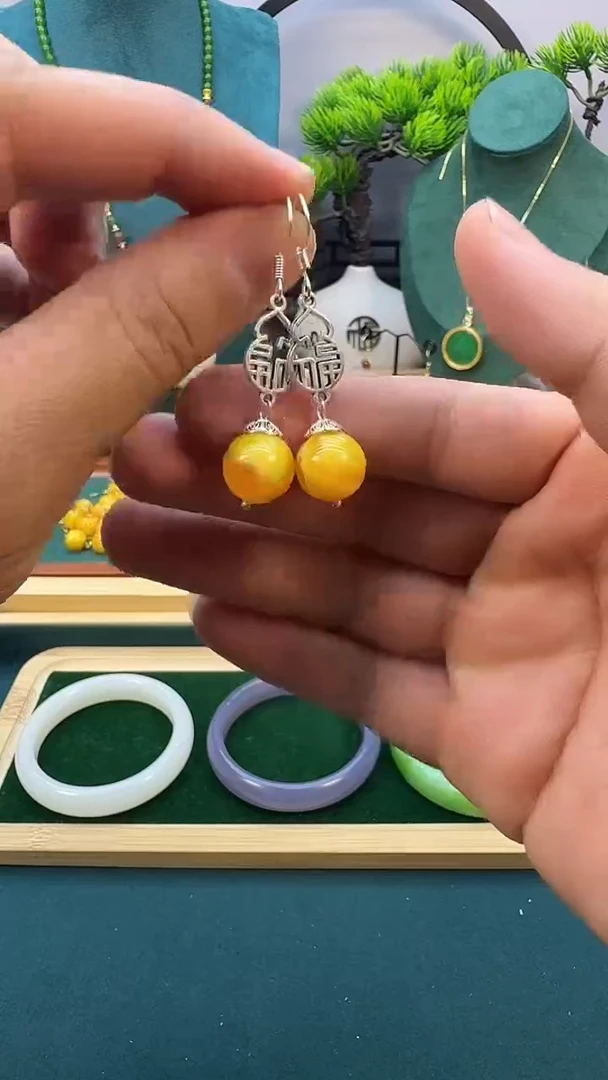 银S925镶嵌蜜蜡耳饰E57