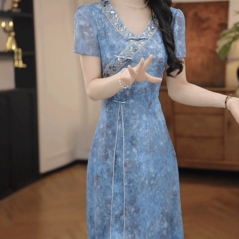 2025夏季新款高贵轻奢时尚气质优雅精致修身显瘦改良旗袍连衣裙