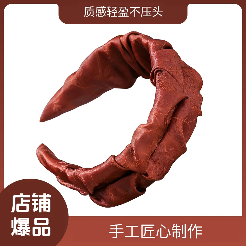 100%桑蚕丝香云纱发箍丝绸复古法式头饰宽发箍外出百搭桑蚕丝头箍