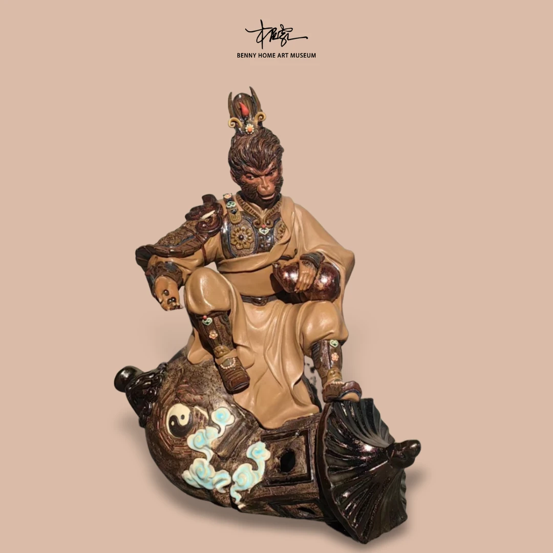 【本尼家】AM64非遗手作石湾陶大圣悟空猴子《分金同味》玄关摆件