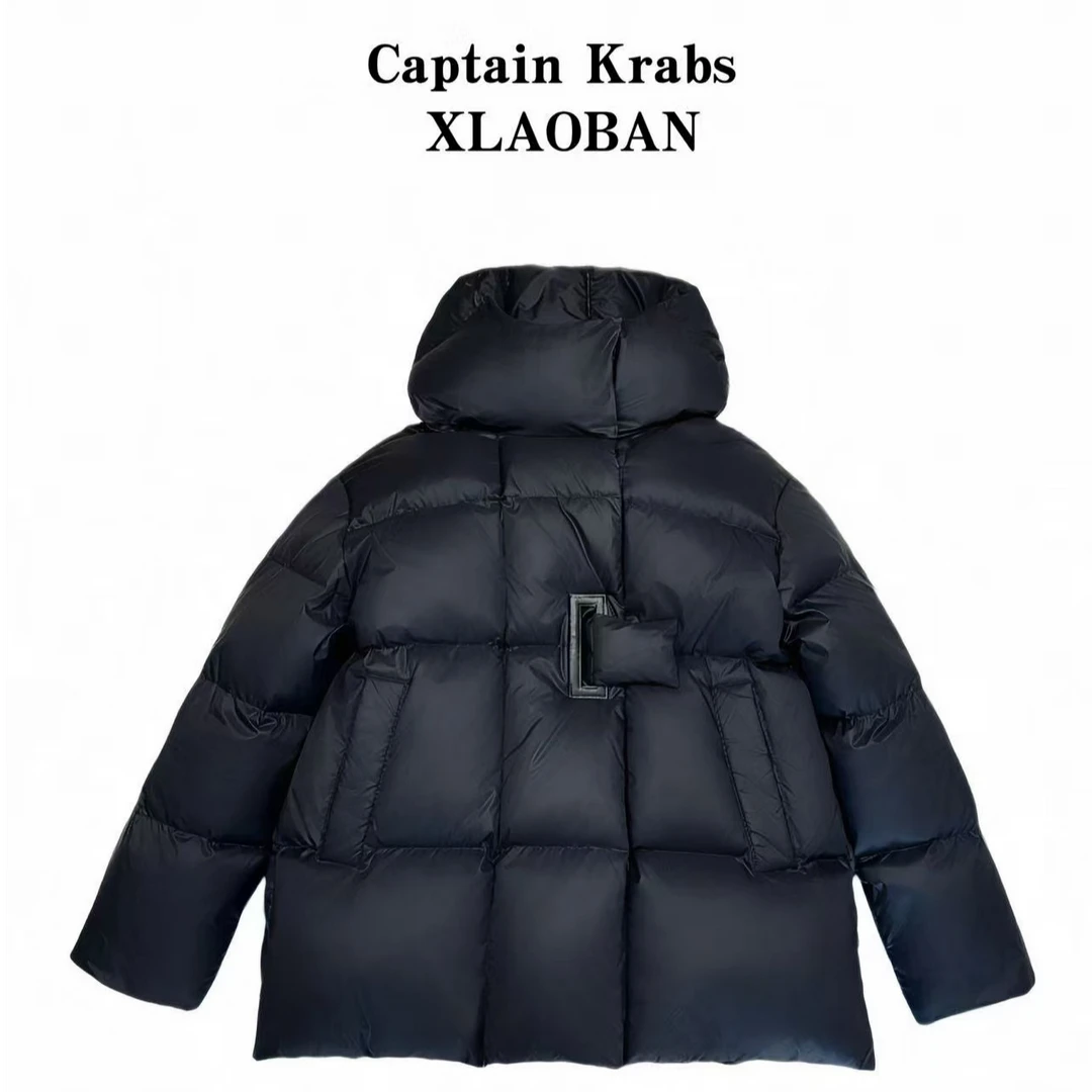 2025新款白鸭绒休闲中长款宽松韩版百搭连帽潮流保暖冬季羽绒服