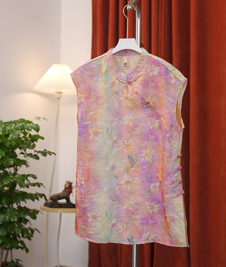 【七彩似锦.奥黛】新中式高定斜襟真丝香云纱裙子复古提花透气上衣