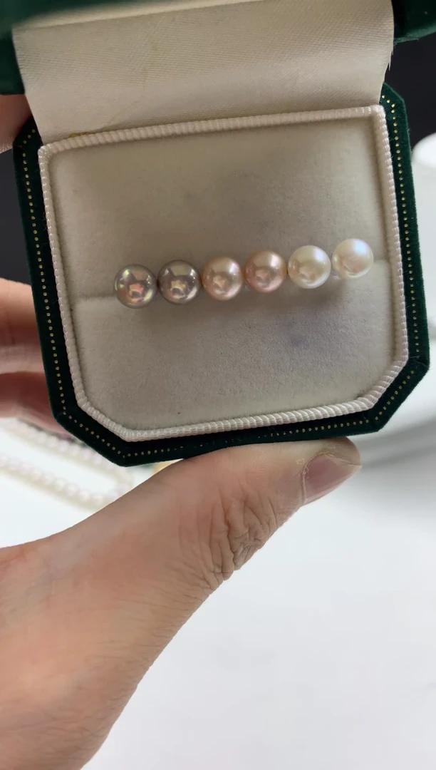 银S925镶嵌FF淡水珍珠三色耳钉