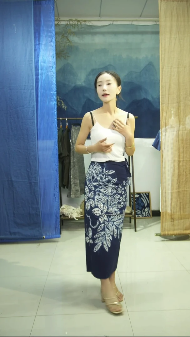 蓝染裹裙古法竹叶