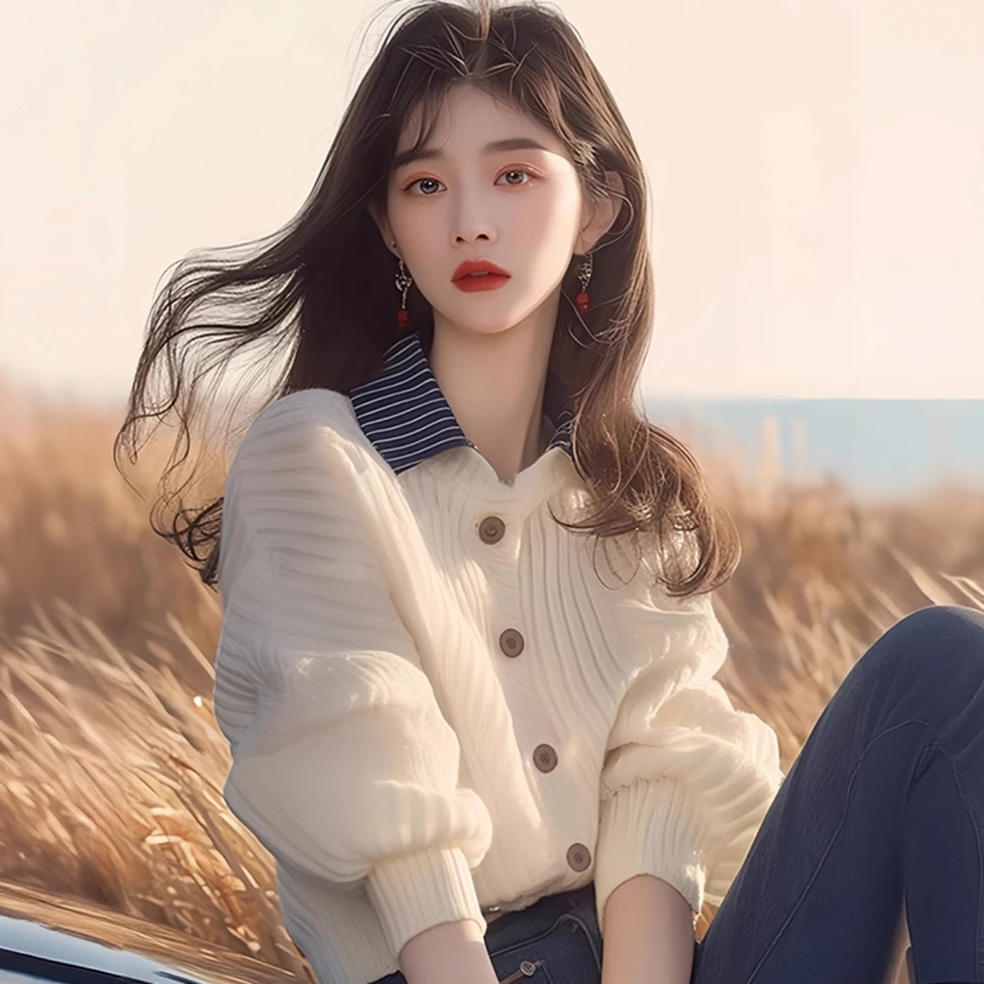 韩系慵懒风氛围毛衣外套2025秋冬新款拼接高级设计感百搭针织开衫