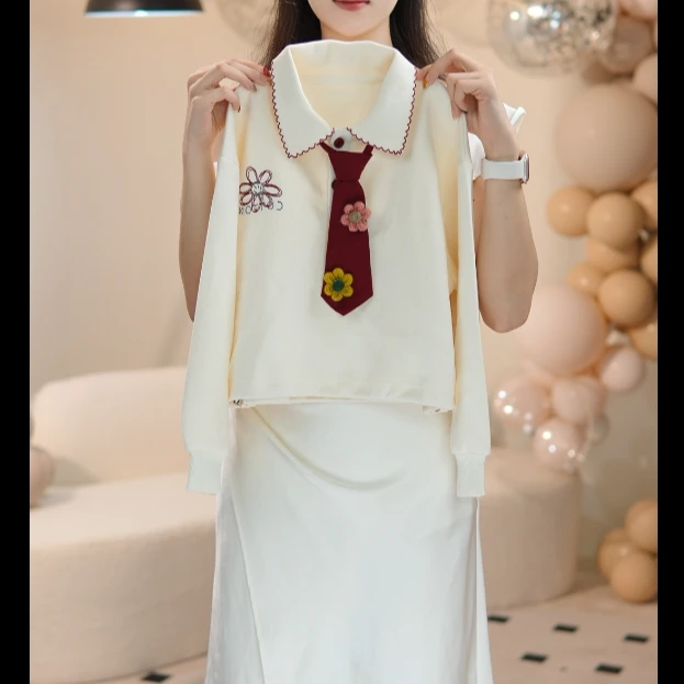 女童秋款套装2025学院风韩版洋气休闲针织长袖卫衣小花阔腿裤潮童