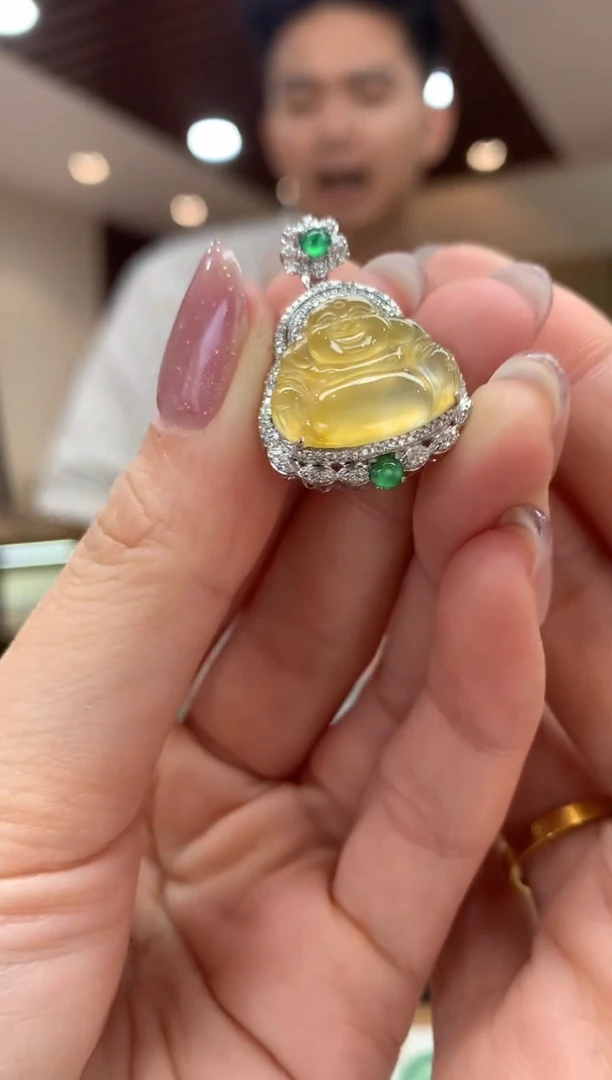 翡翠18K金镶嵌吊坠(不含链)佛公