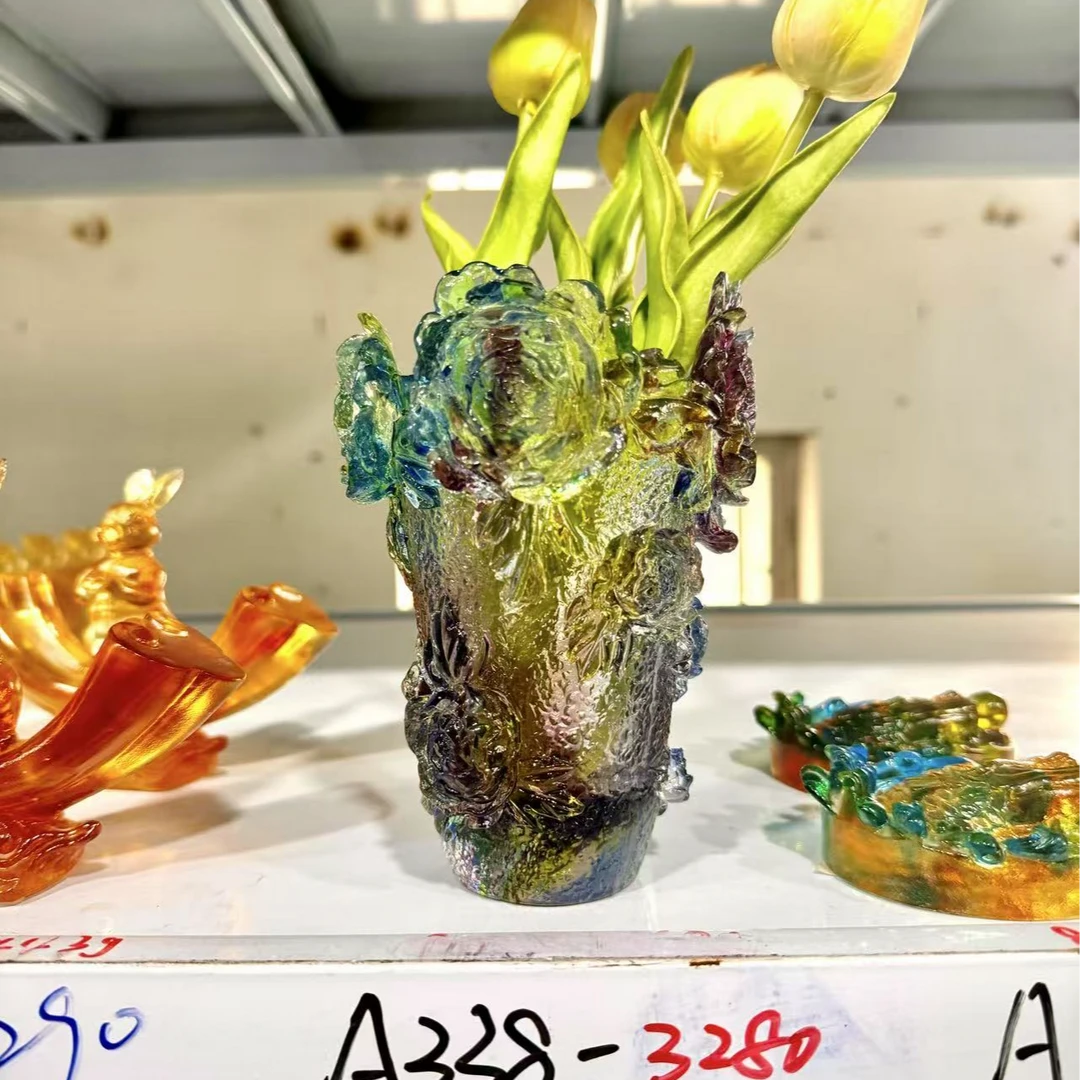 A338 牡丹花瓶【琉璃撤柜捡漏】非遗传承琉璃摆件