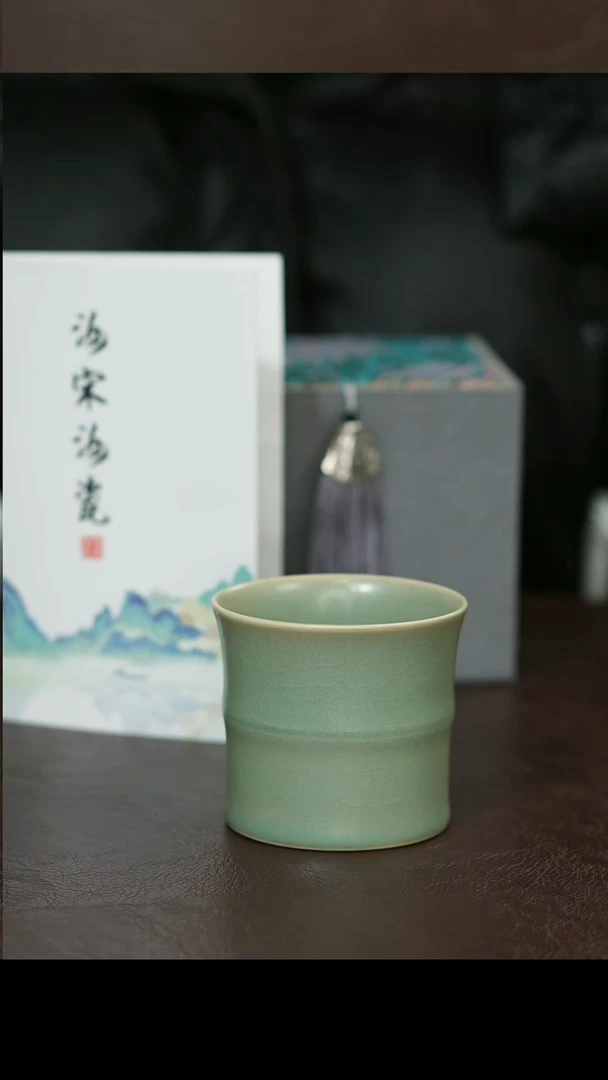 摆件瓷原矿原釉汝宋汝瓷 柴烧竹节