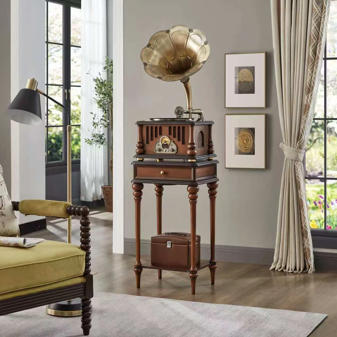 法式复古留声机客厅家用中古风黑胶唱片机仿古电唱机蓝牙音响摆件