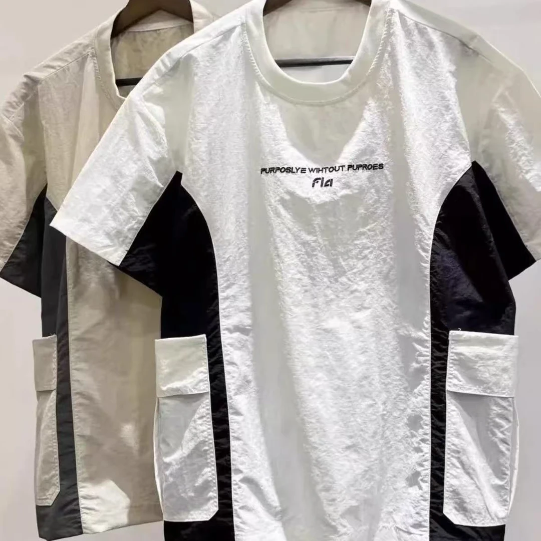 夏季薄款设计感圆领速干短袖男2025新款小众撞色宽松休闲百搭上衣