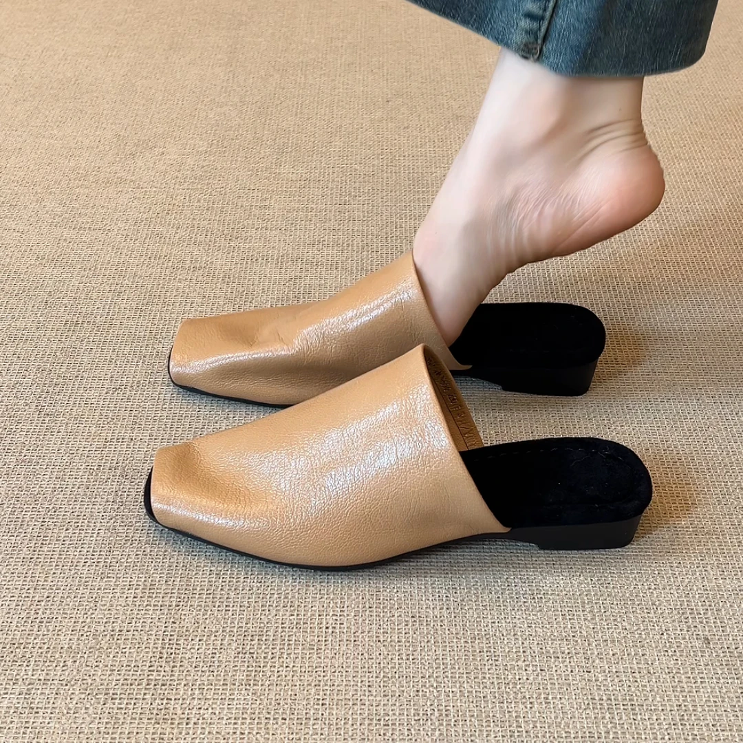 RubyL/2.5cm2025年夏季新款简约休闲居家舒适粗跟纯色鱼嘴凉拖鞋